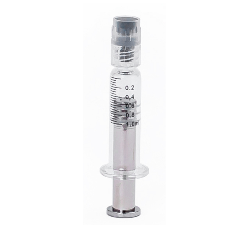 1ml glass syringe with silver metal plunger and luer lock