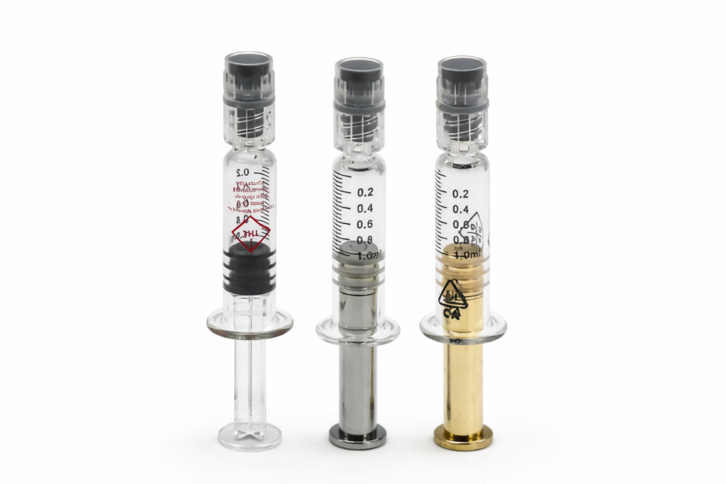 glass syringes with plastic plungers and metal plungers