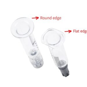 picture of comparison of round edge and flat edge syringes