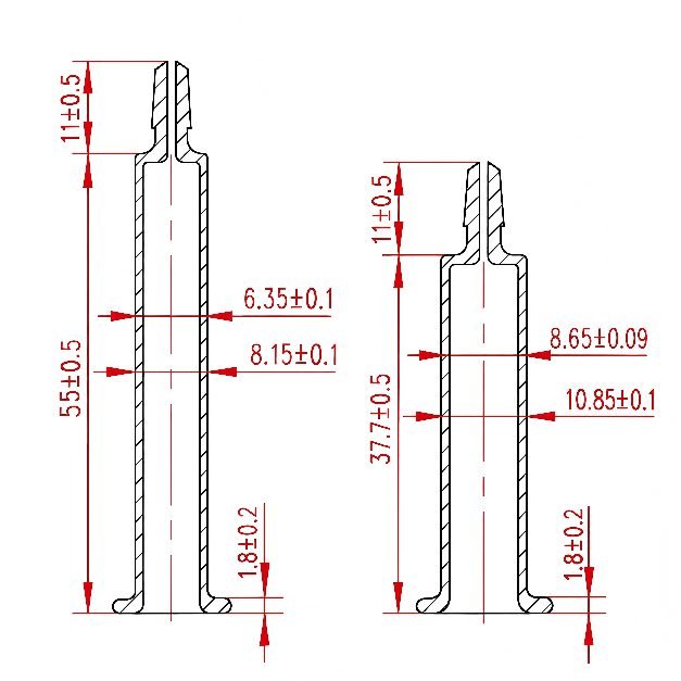 technical drawings of 1ml glass syringes